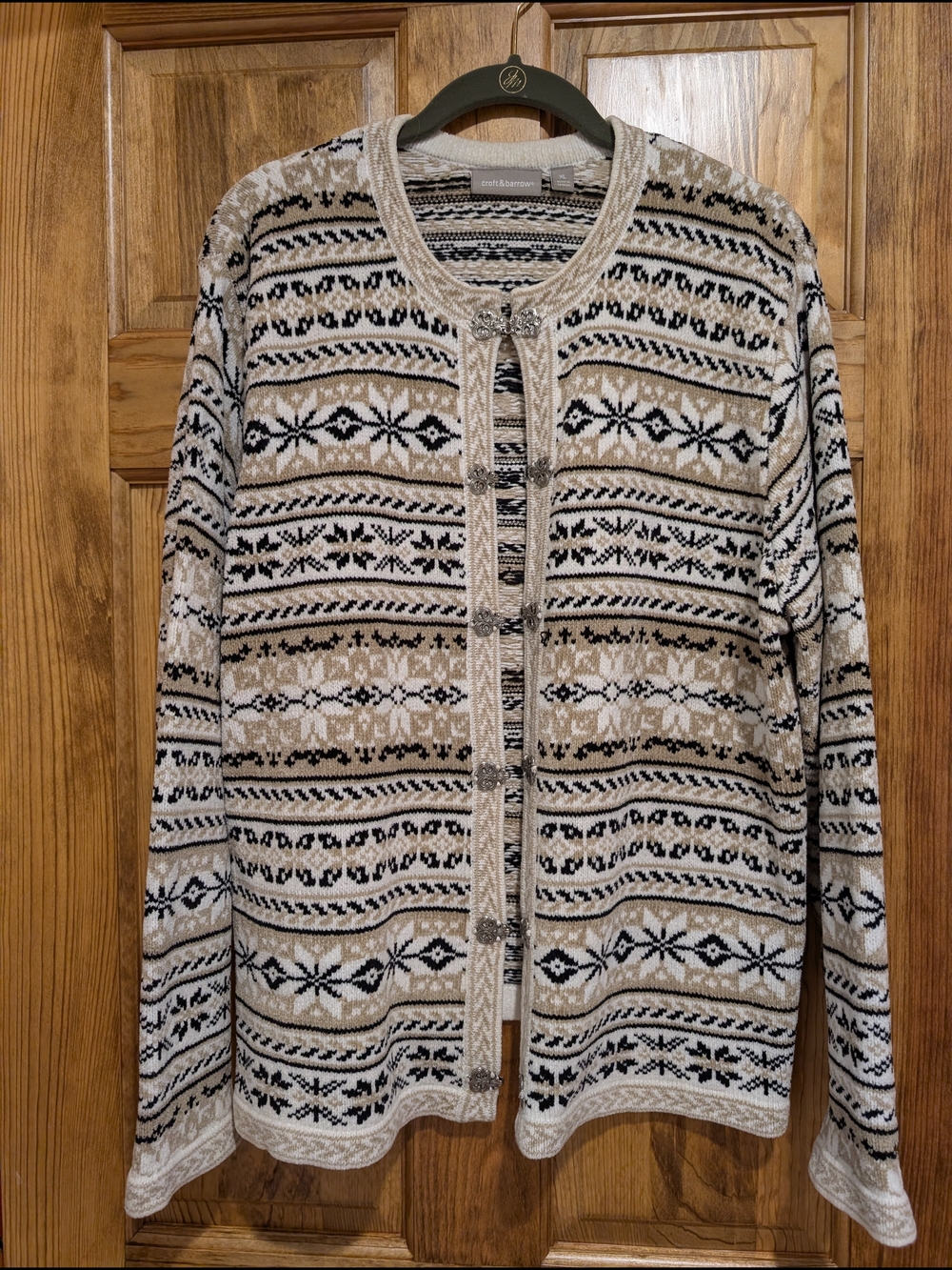 croft & barrow Beige, Black and White Fair Isle Cardigan Sweater
